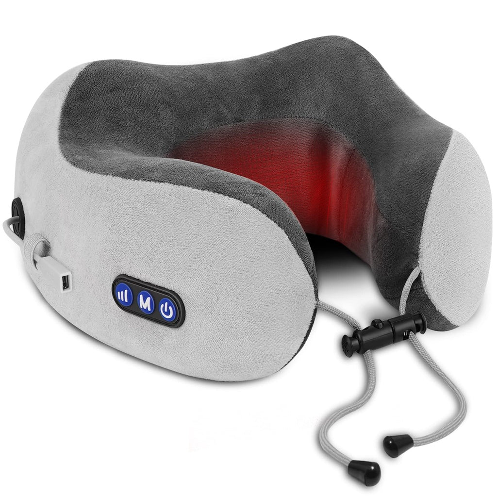 Travel Neck Pillow & Electric Massager with Heating   Memory Foam Support